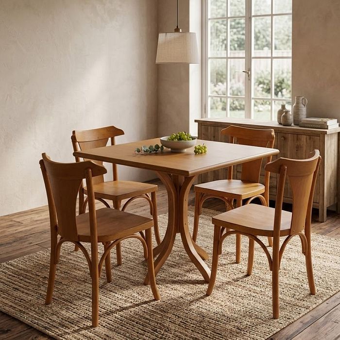 Mesa X 80x80 Com 4 Cadeiras Italia de Madeira Maciça Mel Tauari