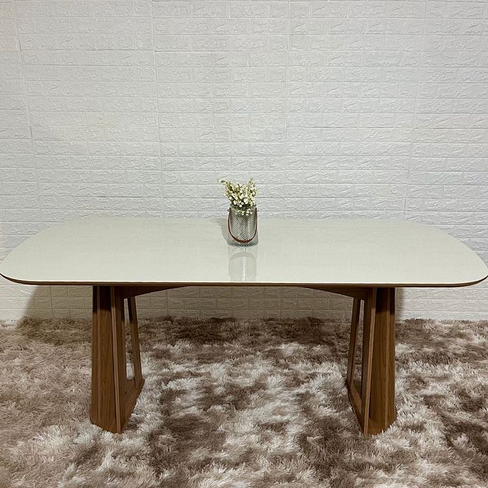 Mesa Oval Ripada 180cm - Off White/Freijo