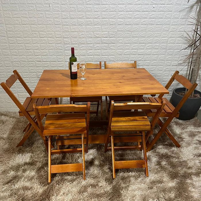 Conjunto Dobrável 120x70 Mesa com 6 Cadeiras