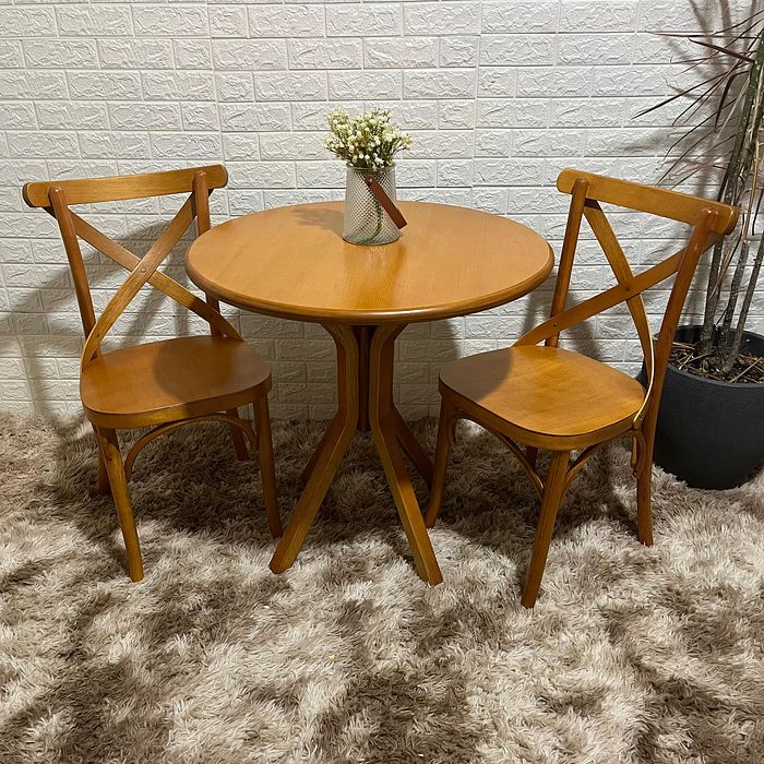 Conjunto Mesa Redonda X 80x80 Com 2 Cadeiras X Madeira Maciça Mel