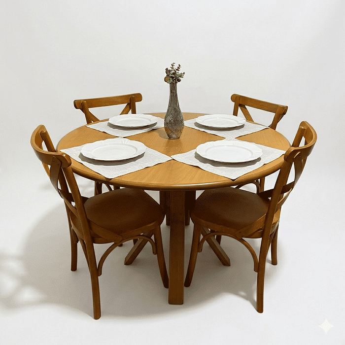 Conjunto Mesa Redonda X 120cm Com 4 Cadeiras X Madeira Maciça Mel