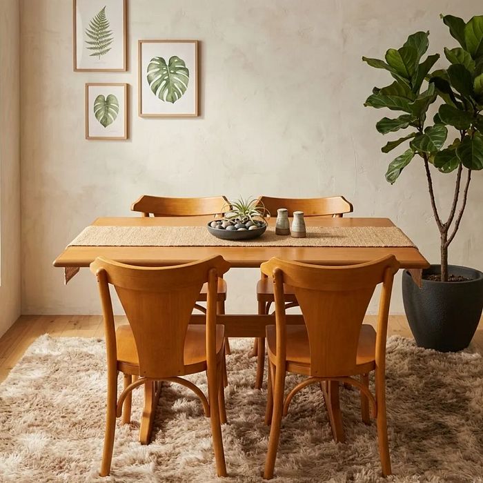 Mesa X 120x80 Com 4 Cadeiras Italia de Madeira Maciça Mel Tauari