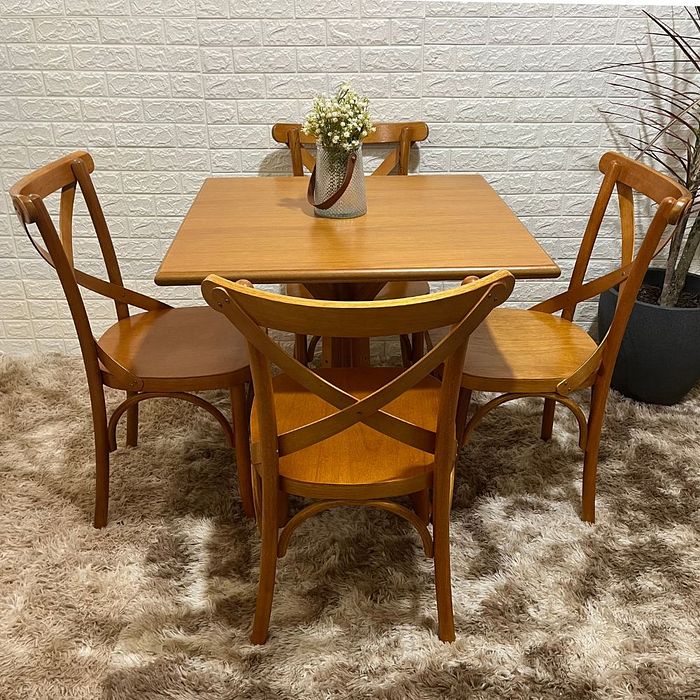 Mesa X 80x80 Com 4 Cadeiras X Madeira Maciça Mel