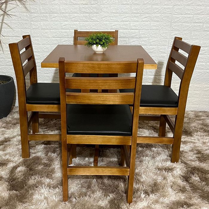 Conjunto Fixo 70x70 Mesa com 4 Cadeiras Estofadas