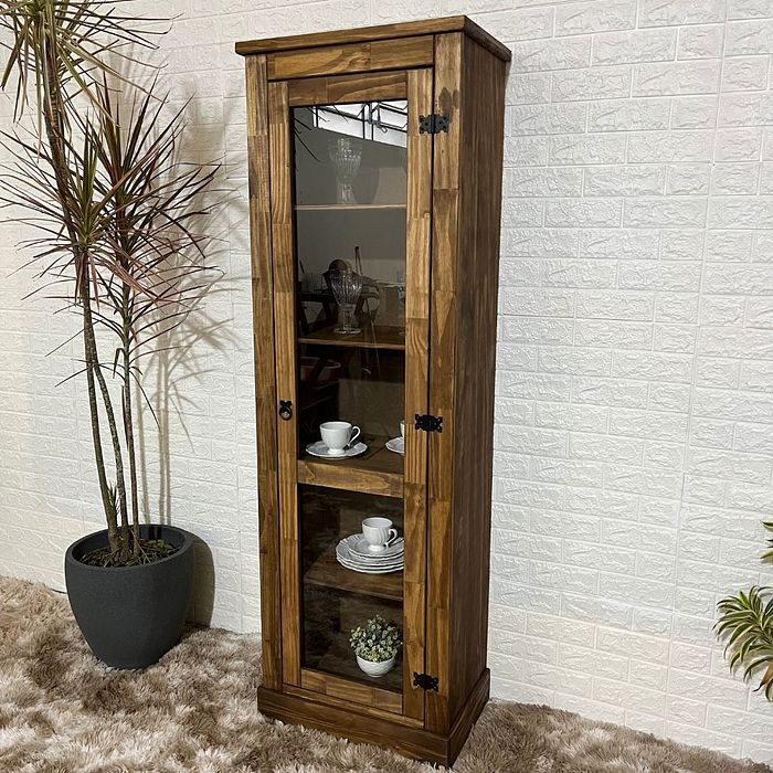 Cristaleira Rústica de Madeira 1 Torre com Vidro - STEAM