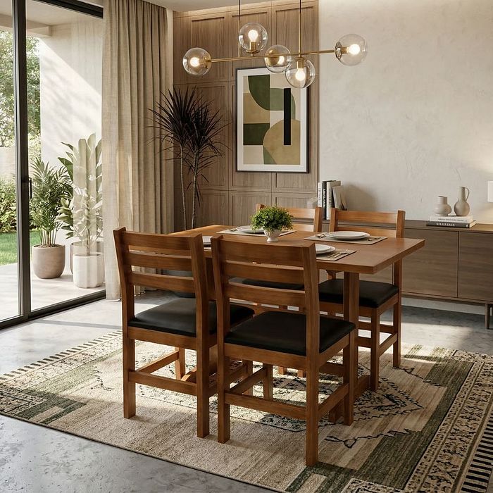 Conjunto Fixo 110x70 Mesa com 4 Cadeiras Estofadas