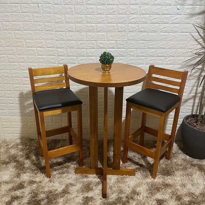 Conjunto Bistrô Fixo Mesa com 2 Banquetas Estofadas Premium