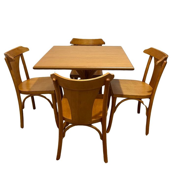 Mesa X 80x80 Com 4 Cadeiras Italia de Madeira Maciça Mel Tauari