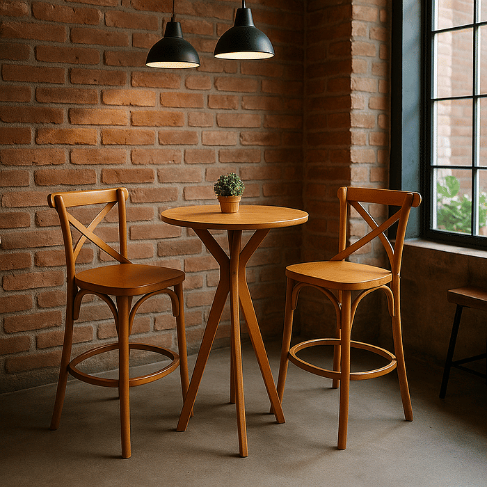 Conjunto Bistrô Fixo Mesa Redonda X com 2 Banquetas X