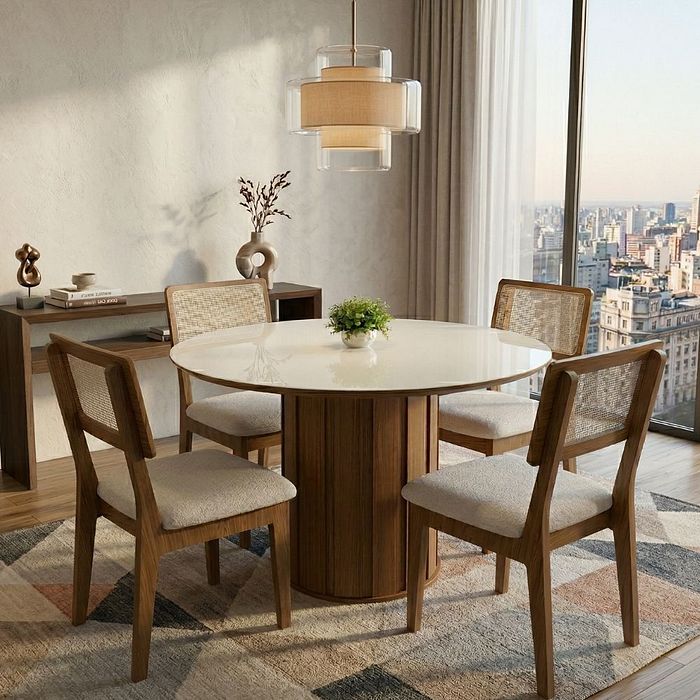 Conjunto Mesa Redonda Maior com 4 Cadeiras de Telinha