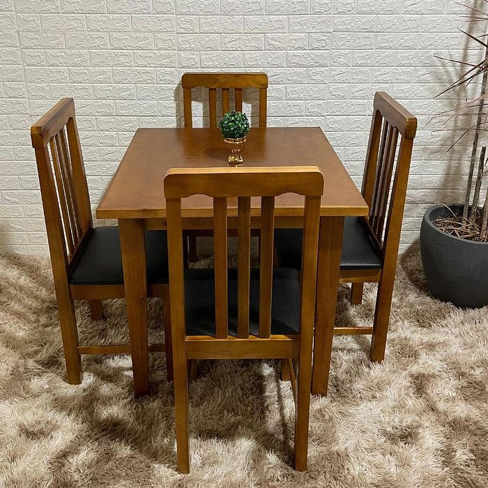 Conjunto Mesa Fixa Premium 80x80 com 4 Cadeiras Colonial