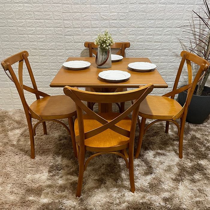 Mesa X 80x80 Com 4 Cadeiras X Madeira Maciça Mel