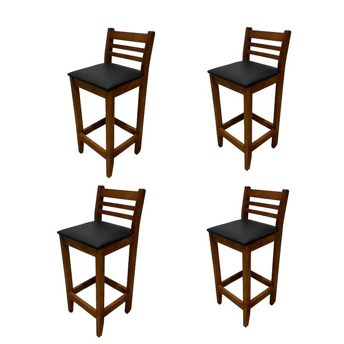 Kit 4 Banqueta Fixa Estofada de Madeira