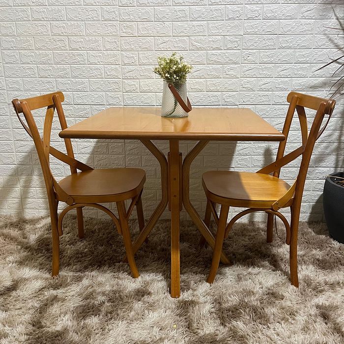 Conjunto Mesa X 80x80 Com 2 Cadeiras X Madeira Maciça Mel