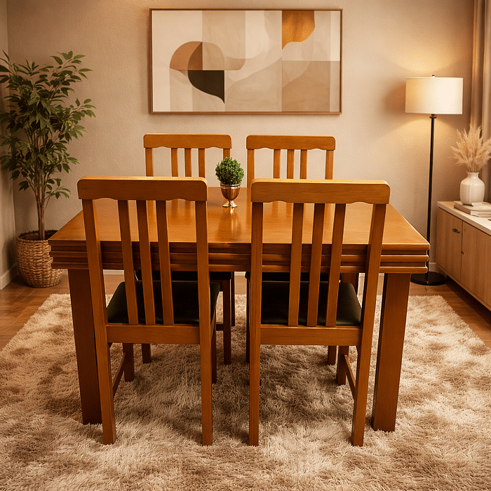 Conjunto Fixo Colonial Mesa 120x80 com 4 Cadeiras