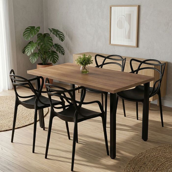 Conjunto Mesa Industrial e 4 cadeiras Designer