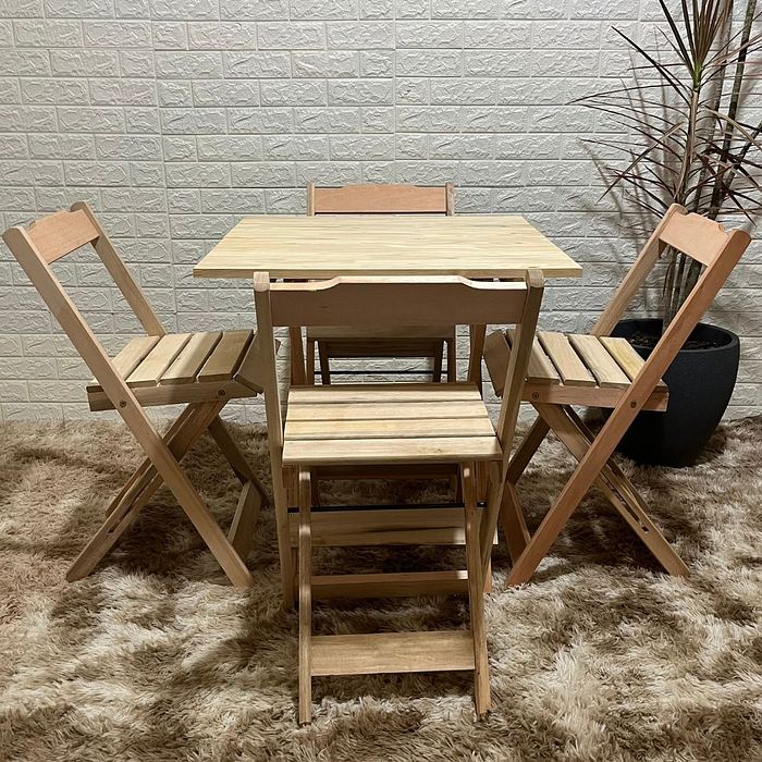 Conjunto Dobrável 70x70 Mesa com 4 Cadeiras Cru Sem Pintura