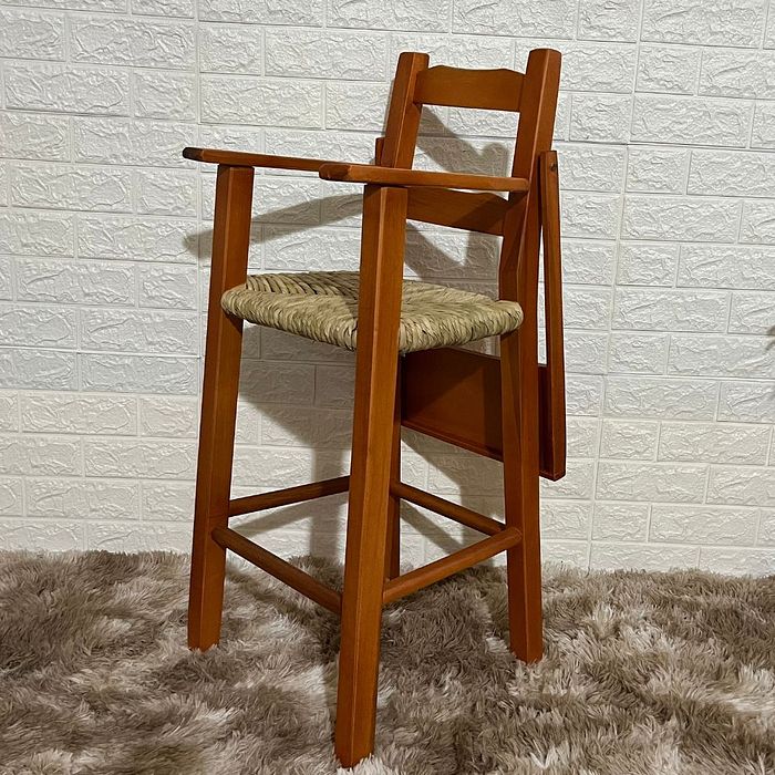 Cadeira de Alimentação Infantil Assento de Palha - Verniz