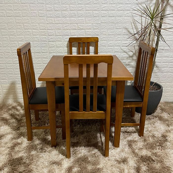 Conjunto Mesa Fixa Premium 80x80 com 4 Cadeiras Colonial