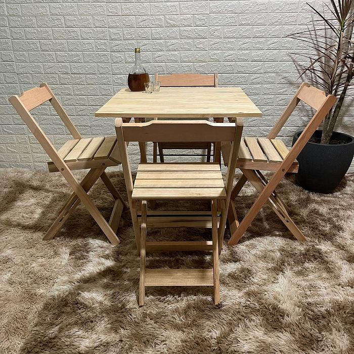 Conjunto Dobrável 70x70 Mesa com 4 Cadeiras Cru Sem Pintura
