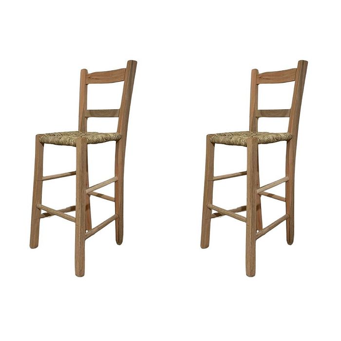 Kit 2 Banquetas de Palha com Encosto de Madeira