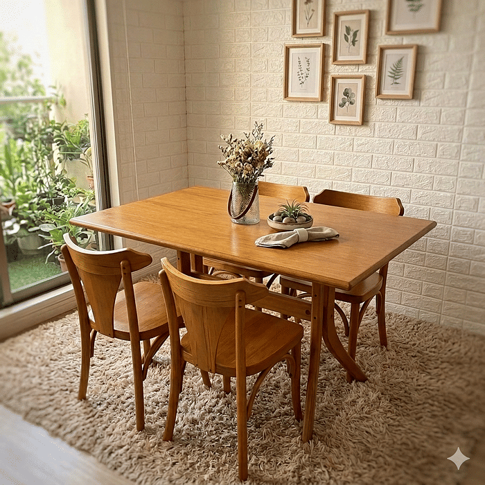 Mesa X 120x80 Com 4 Cadeiras Italia de Madeira Maciça Mel Tauari