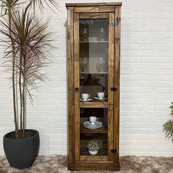 Cristaleira Rústica de Madeira 1 Torre com Vidro - STEAM