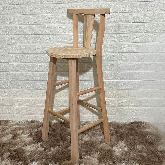 Banqueta Fixa Alta de Madeira Maciça Crua Sem Pintura