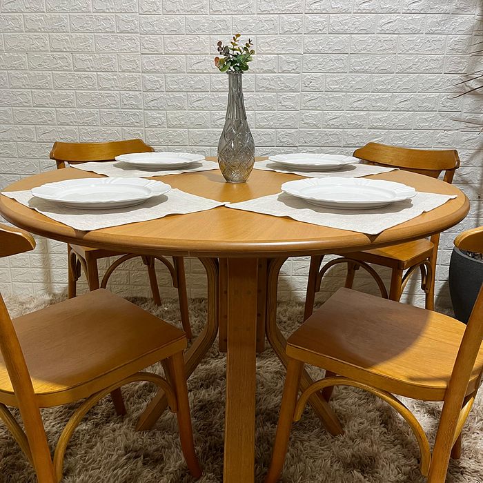 Conjunto Mesa X Redonda 120cm Com 4 Cadeiras Italia Mel