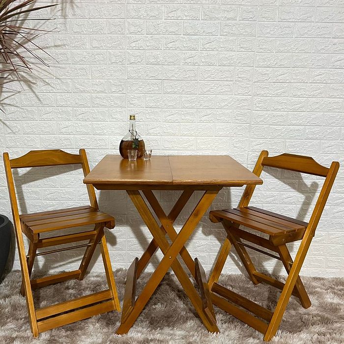 Conjunto Dobrável 70x70 Mesa com 2 Cadeiras Paraná