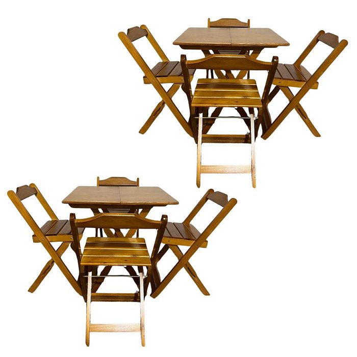 Kit 2 Conjunto Dobrável 70x70 Mesa com 4 Cadeiras Paraná