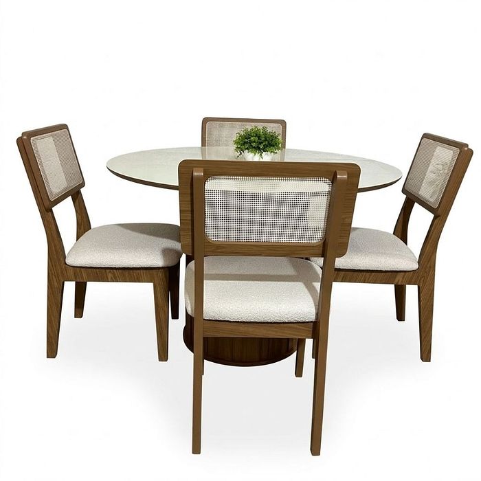 Conjunto Mesa Redonda Maior com 4 Cadeiras de Telinha