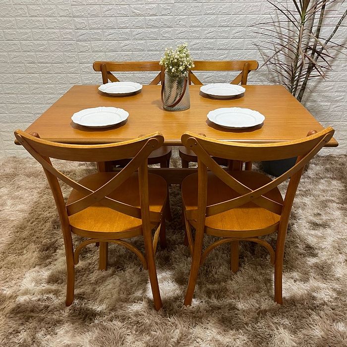 Mesa X 120x80 Com 4 Cadeiras X Madeira Maciça Mel
