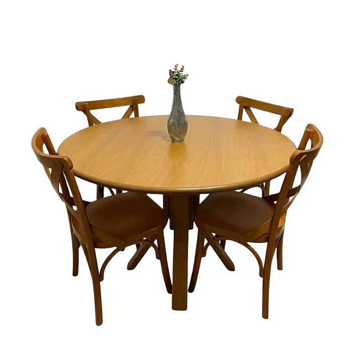Conjunto Mesa Redonda X 120cm Com 4 Cadeiras X Madeira Maciça Mel