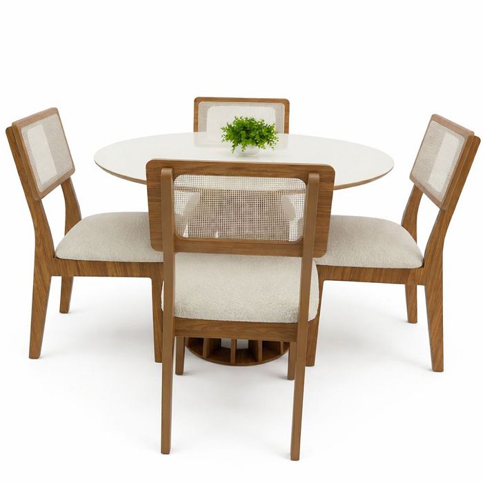 Conjunto Mesa Redonda Ripada 105cm Com 4 Cadeiras de Telinha