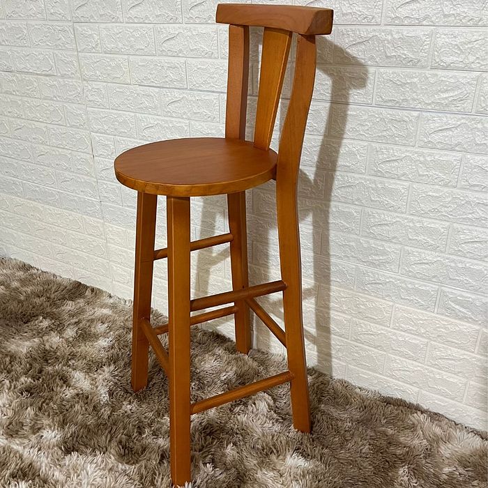 Banqueta Fixa Alta de Madeira Maciça com Verniz