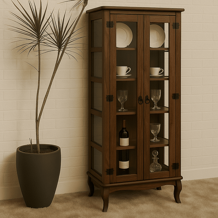 Cristaleira De Madeira Com Vidro nas Laterais De 2 Portas