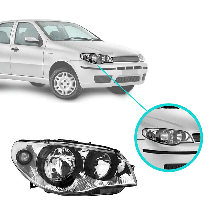 Farol Direito Palio Celebration 2008 2009 2010 2011 2012 2013 2014 Cromado Aro Preto