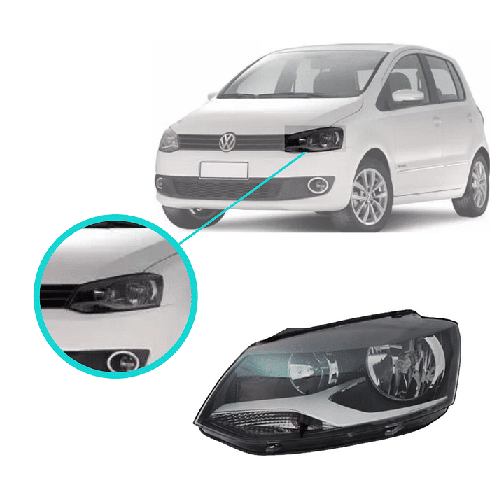 Farol Esquerdo Fox Spacefox Crossfox 2010 2011 2012 2013 2014 2015 Mascara Negra Foco Duplo