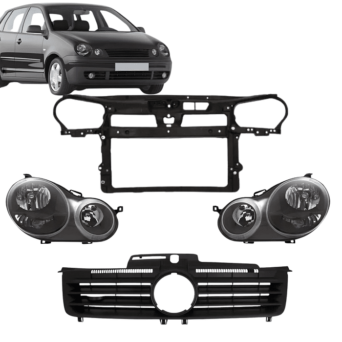 Kit Painel E Grade Polo 2003 2004 2005 2006 Farol Máscara Negra
