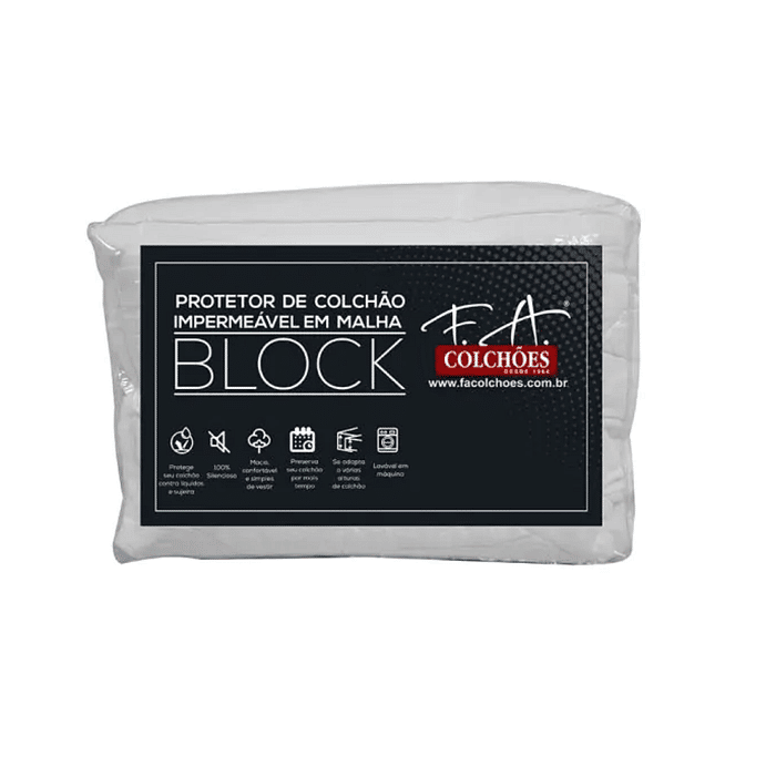 Protetor de Colchão Casal Impermeável em Malha 158x198x36cm - Block