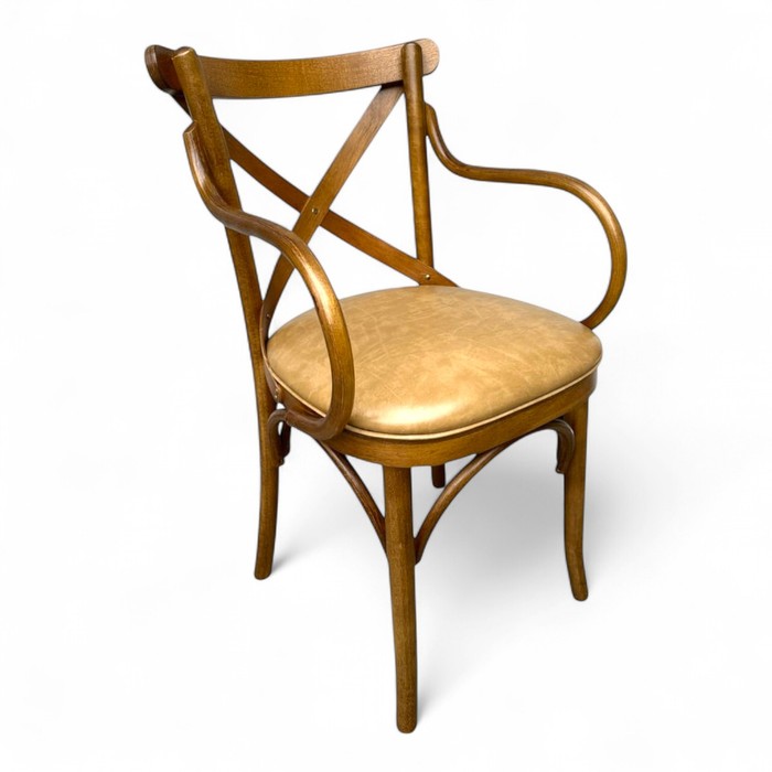 Cadeira Espanha Com Braços Castanho Estofado Itapema Bege