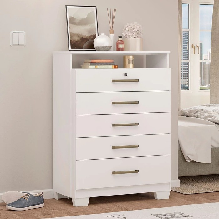 Cômoda Triunfo com Chave Demóbile 5 Gavetas  – Branco