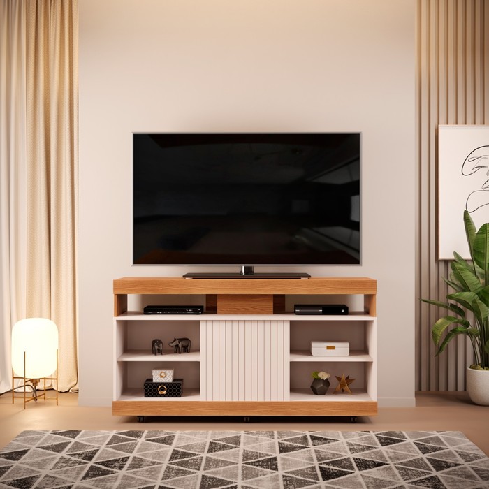 Rack para Sala TV até 50 Polegadas Dili Freijó/Off White - DJ Móveis