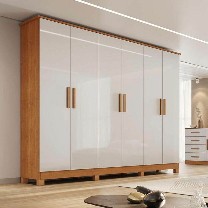 Guarda-Roupa Casal Em MDF 6 Portas Bianchi Nina Naturall/Off White