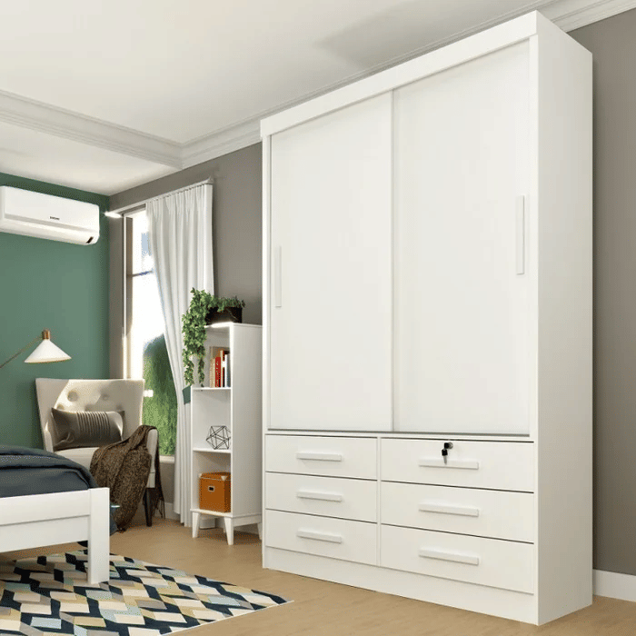 Guarda-Roupa Solteiro 2 Portas 6 Gavetas Tcil Móveis Chicago Branco