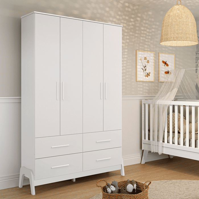 Guarda-Roupa Infantil 100% MDF 4 Portas Moveis Peroba Guti Branco