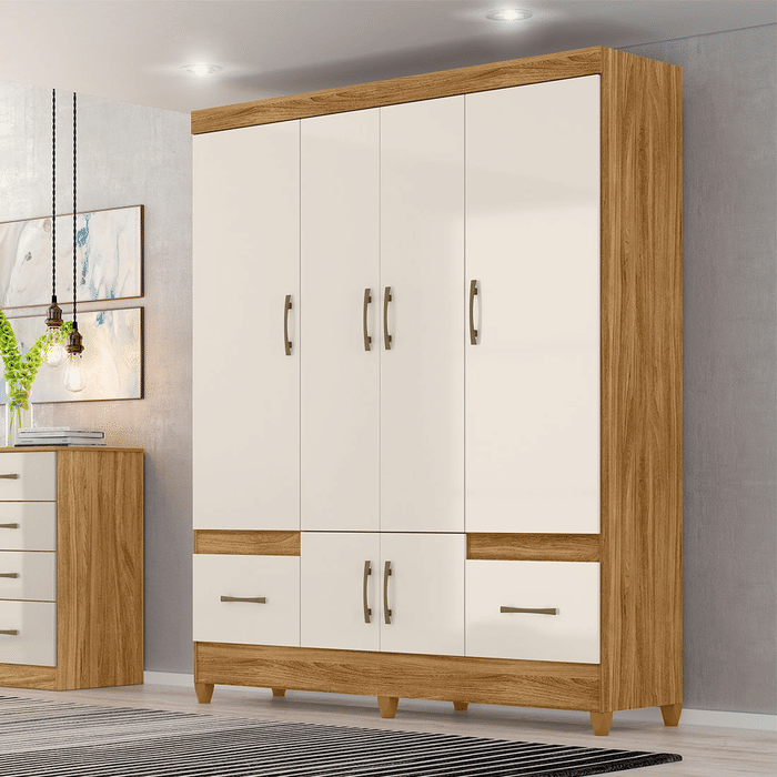 Guarda Roupa Solteiro MS912, 6 Portas Freijo/Off White - Moval