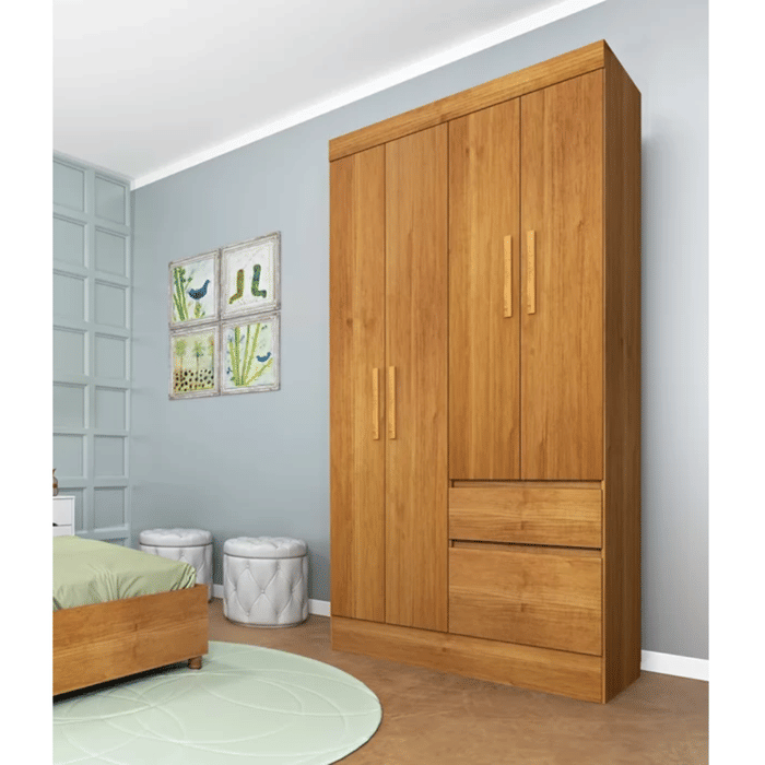 Guarda-Roupa Solteiro 4 Portas 2 Gavetas Oregon Cinamomo com Pés - Tcil Móveis 