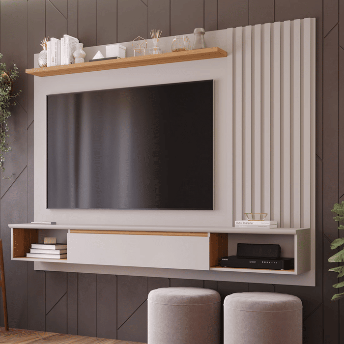 Painel para TV 65" Bahamas Plus 100% MDF Permobili Off White/Nature